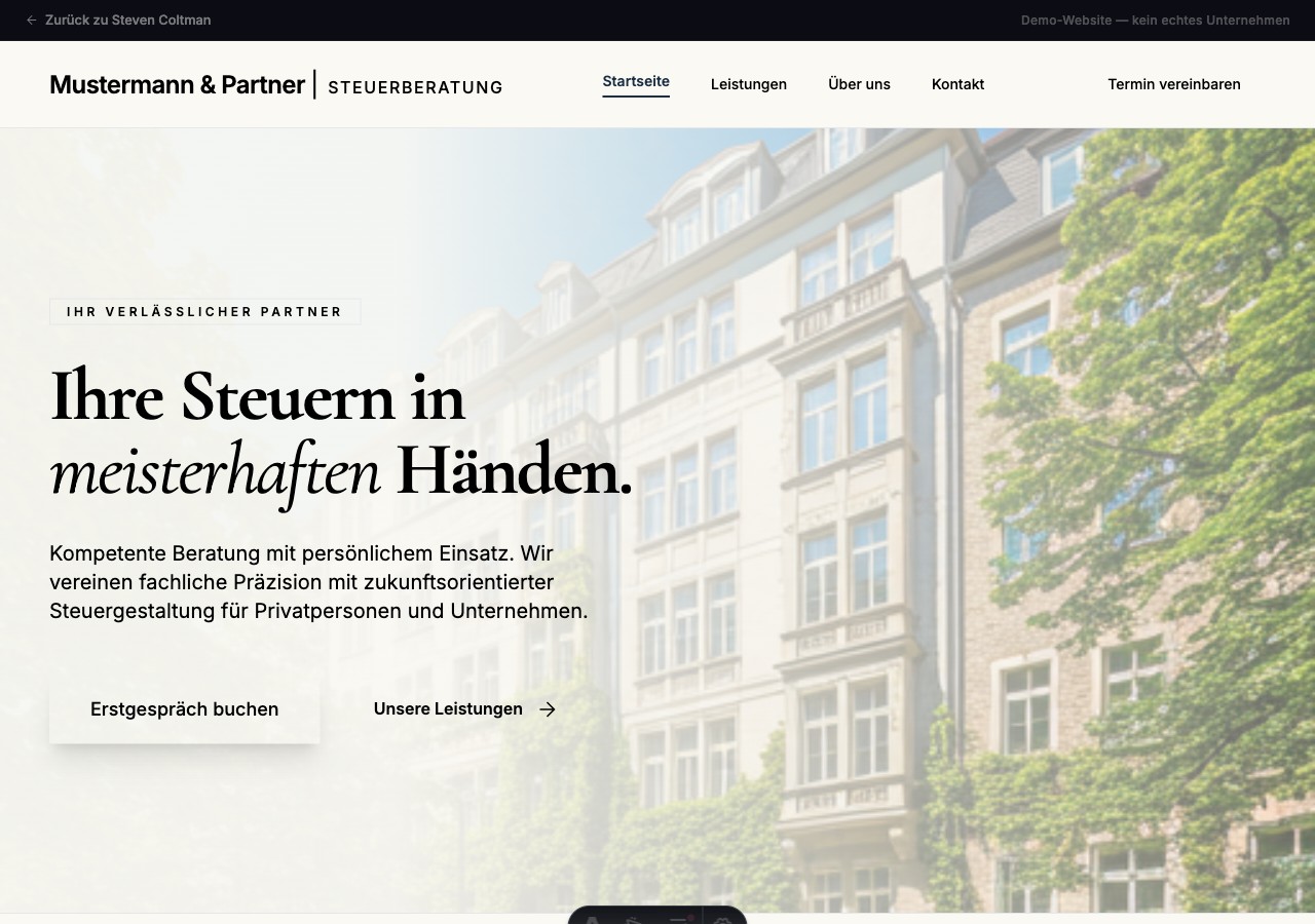 Screenshot Mustermann & Partner Steuerberatung